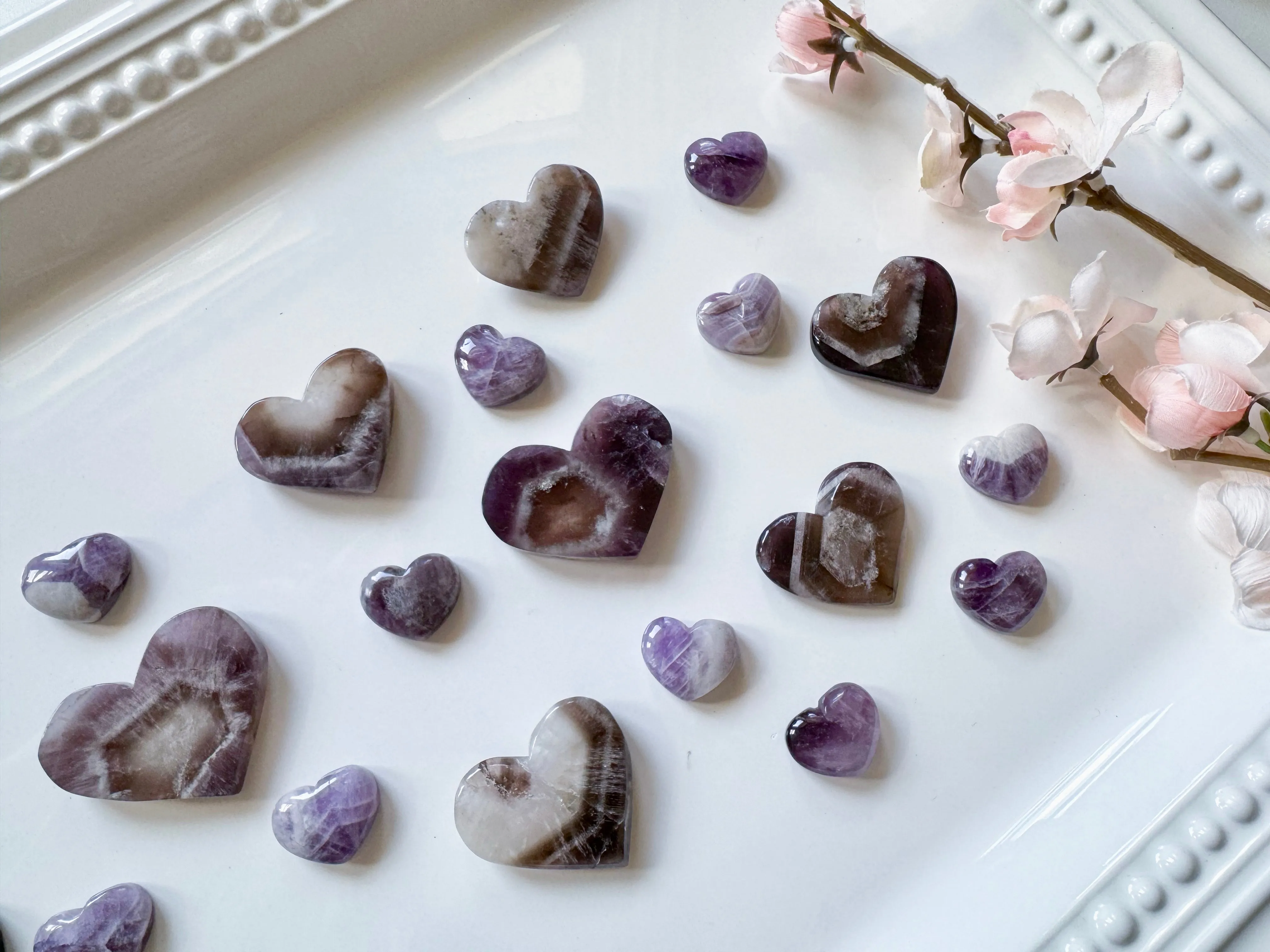 Trapiche Amethyst  Heart Carvings