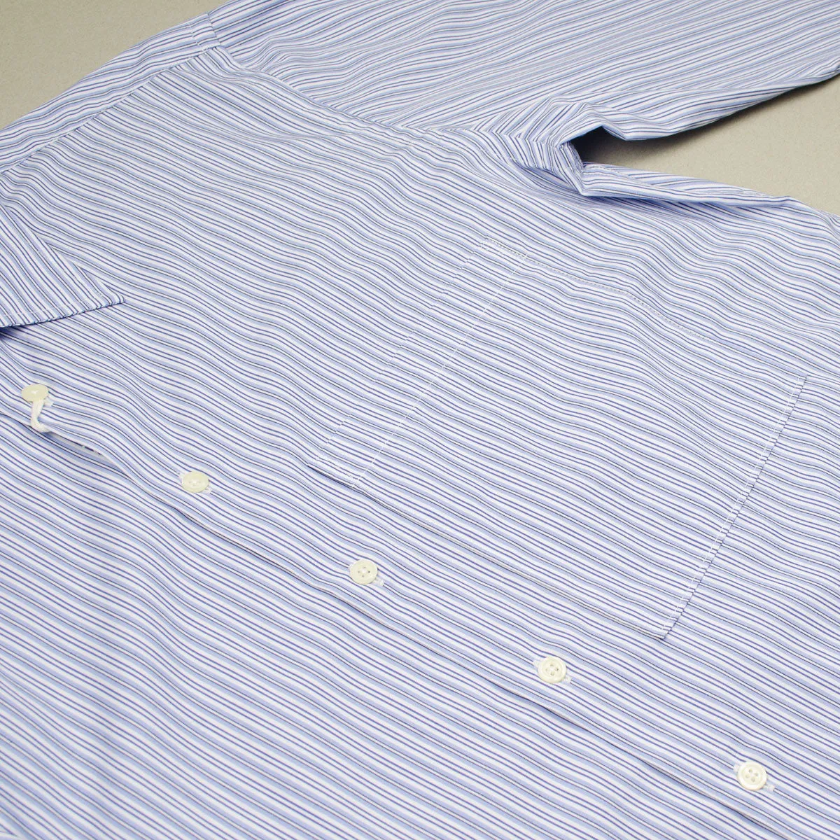 Universal Works - Square Pocket Shirt Busy Stripe Cotton - Blue/Navy Stripe