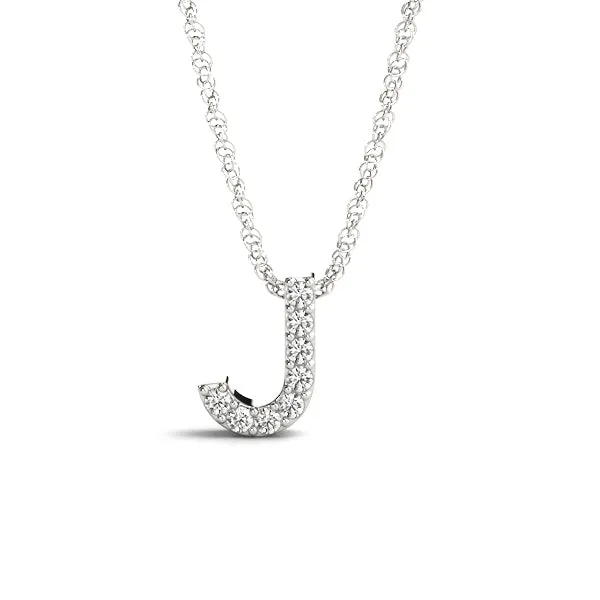 White Gold Diamond J Letter Necklace