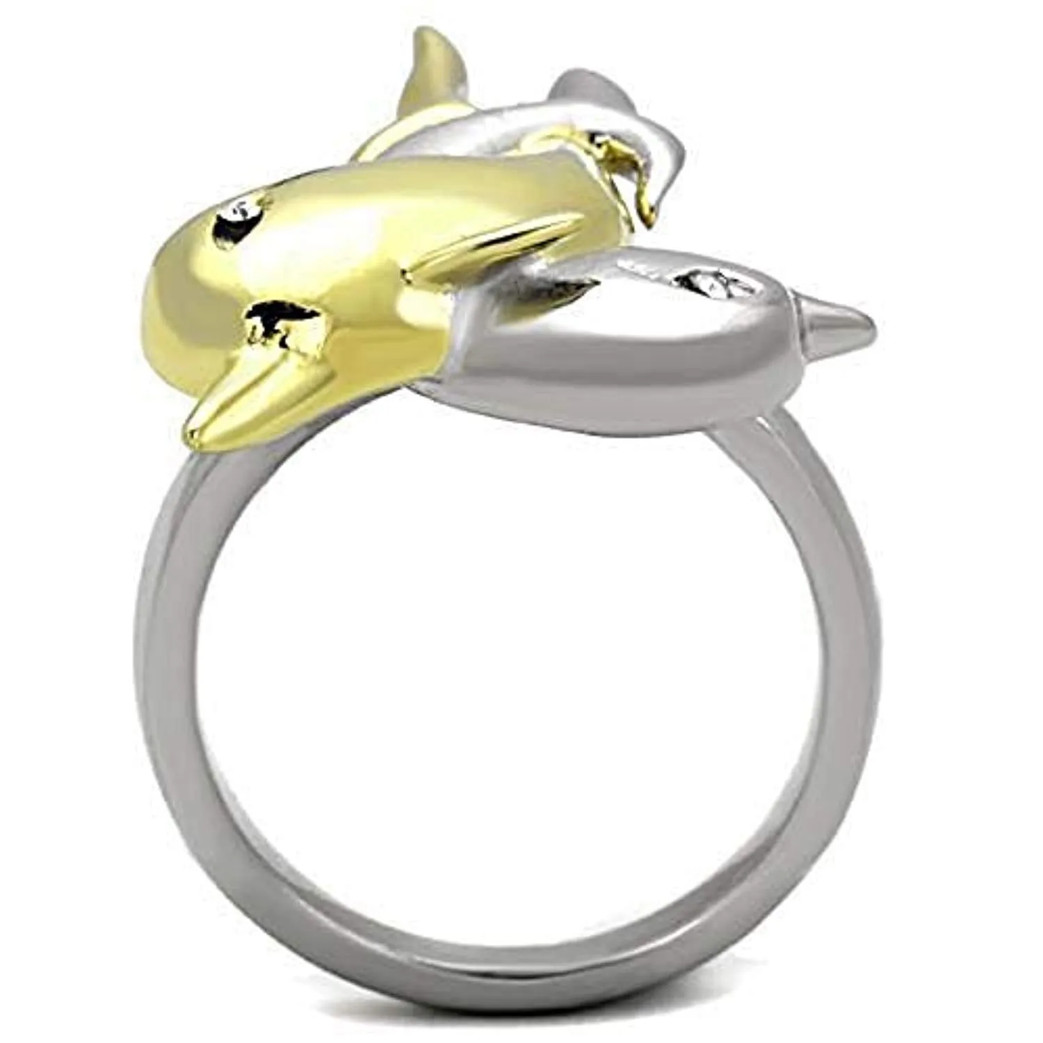 WildKlass Stainless Steel Ring Penguin Two-Tone IP Gold Women Top Grade Crystal Clear