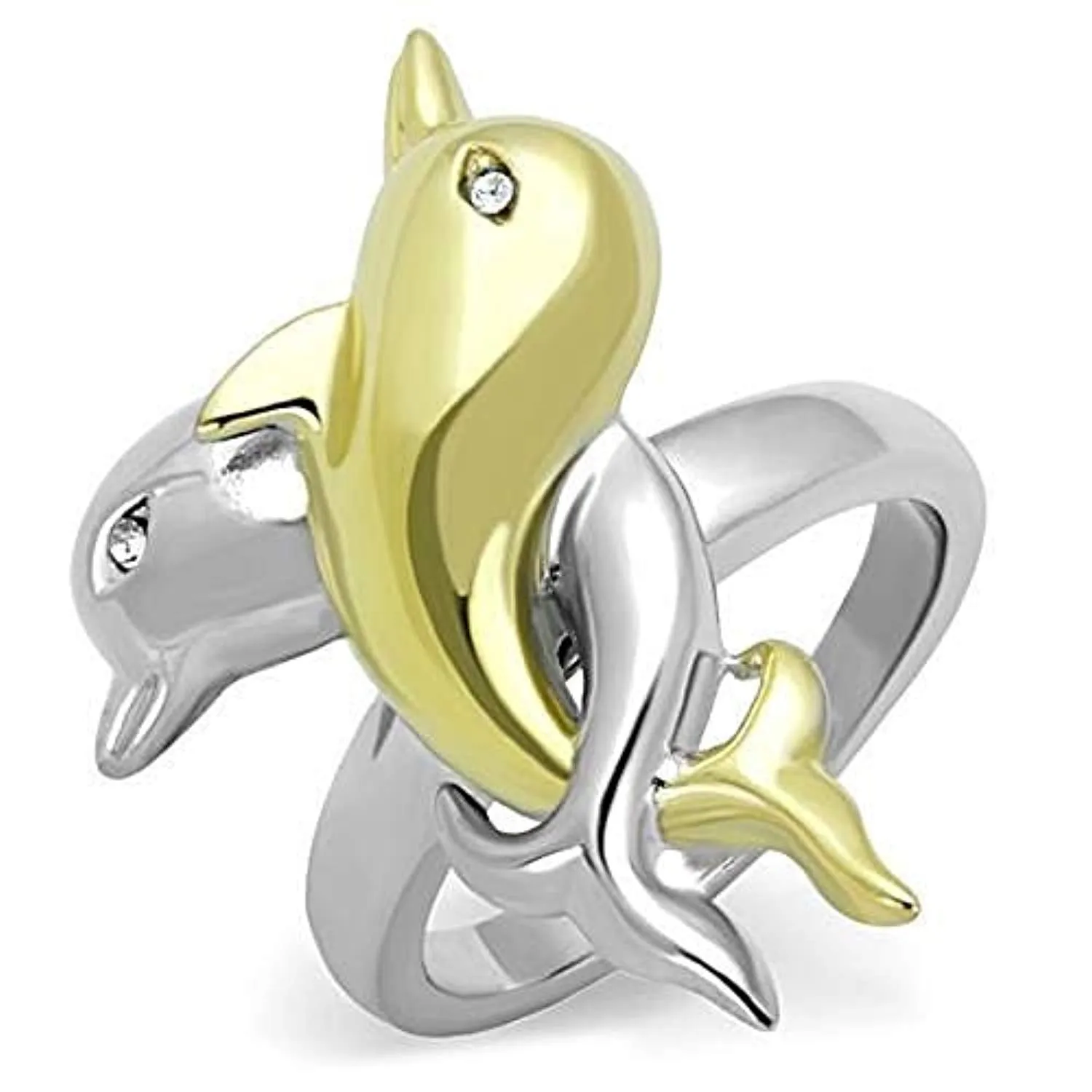 WildKlass Stainless Steel Ring Penguin Two-Tone IP Gold Women Top Grade Crystal Clear