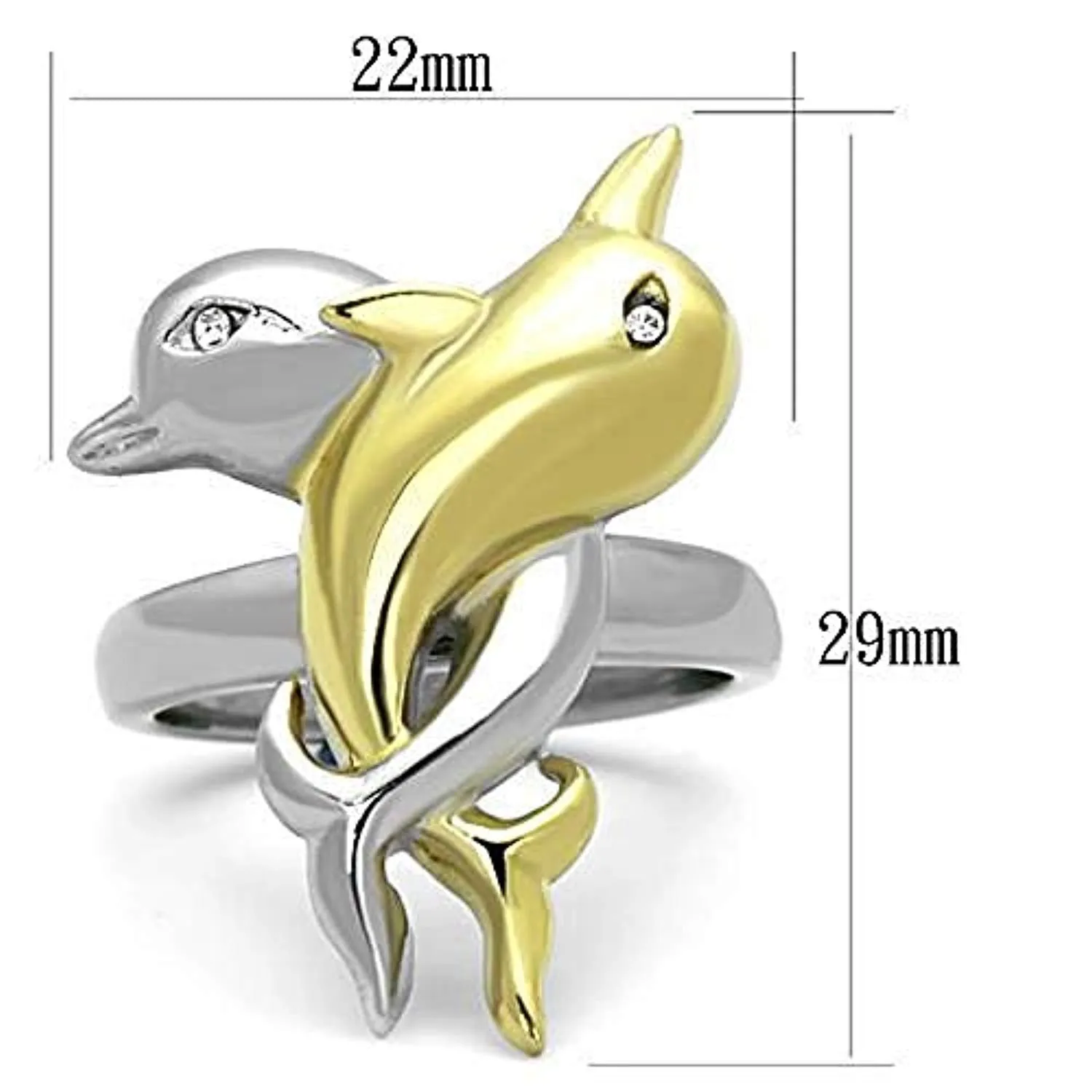 WildKlass Stainless Steel Ring Penguin Two-Tone IP Gold Women Top Grade Crystal Clear