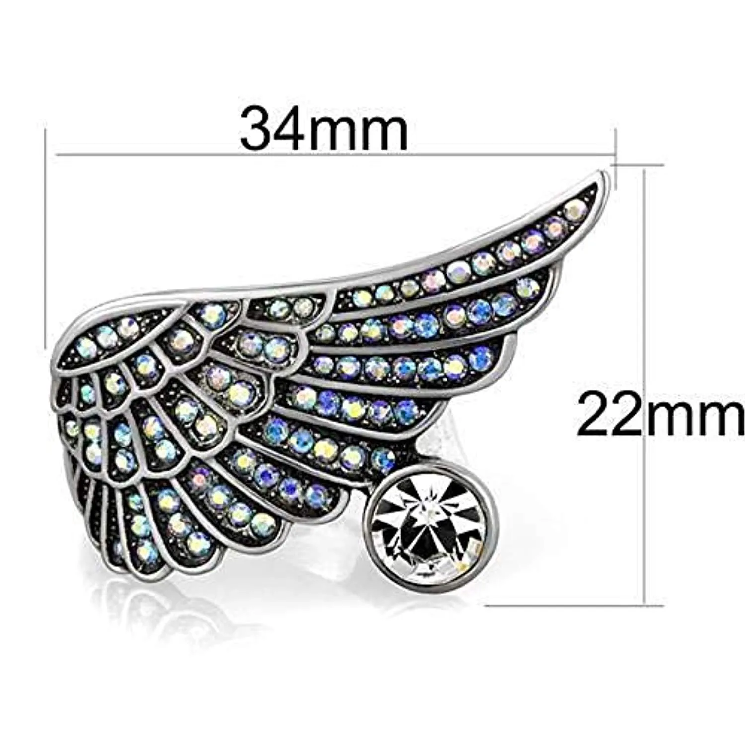 WildKlass Stainless Steel Winged Ring High Polished (no Plating) Women Top Grade Crystal Clear