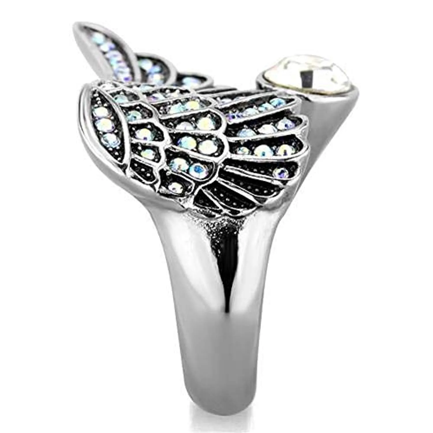 WildKlass Stainless Steel Winged Ring High Polished (no Plating) Women Top Grade Crystal Clear