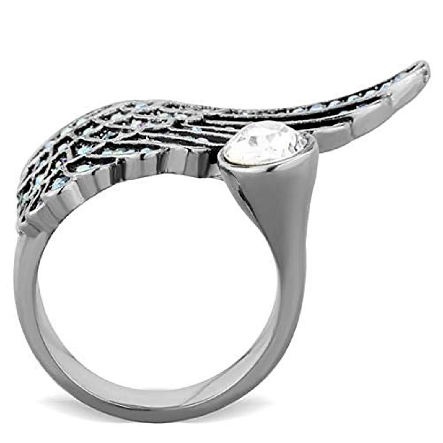 WildKlass Stainless Steel Winged Ring High Polished (no Plating) Women Top Grade Crystal Clear