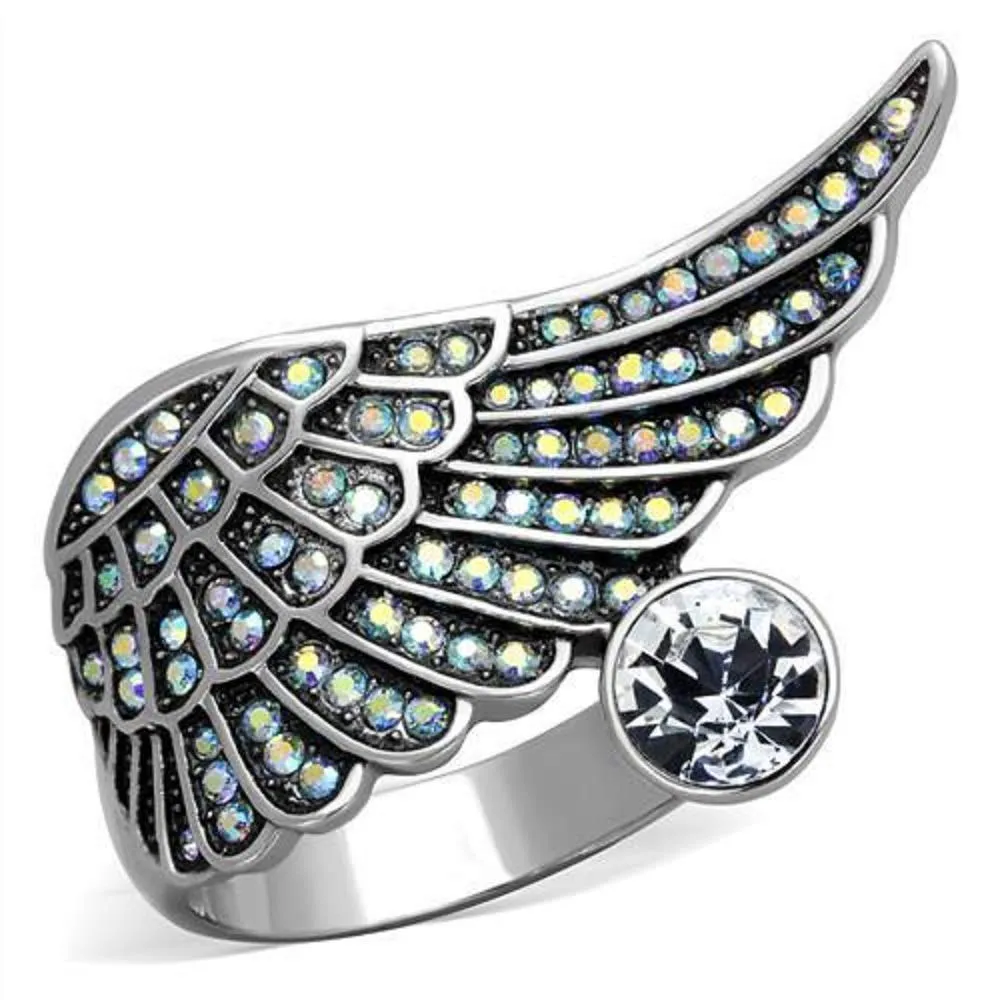 WildKlass Stainless Steel Winged Ring High Polished (no Plating) Women Top Grade Crystal Clear