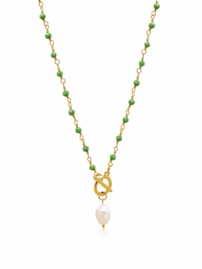 Women's Green CZ Wrap Necklace with Pearl