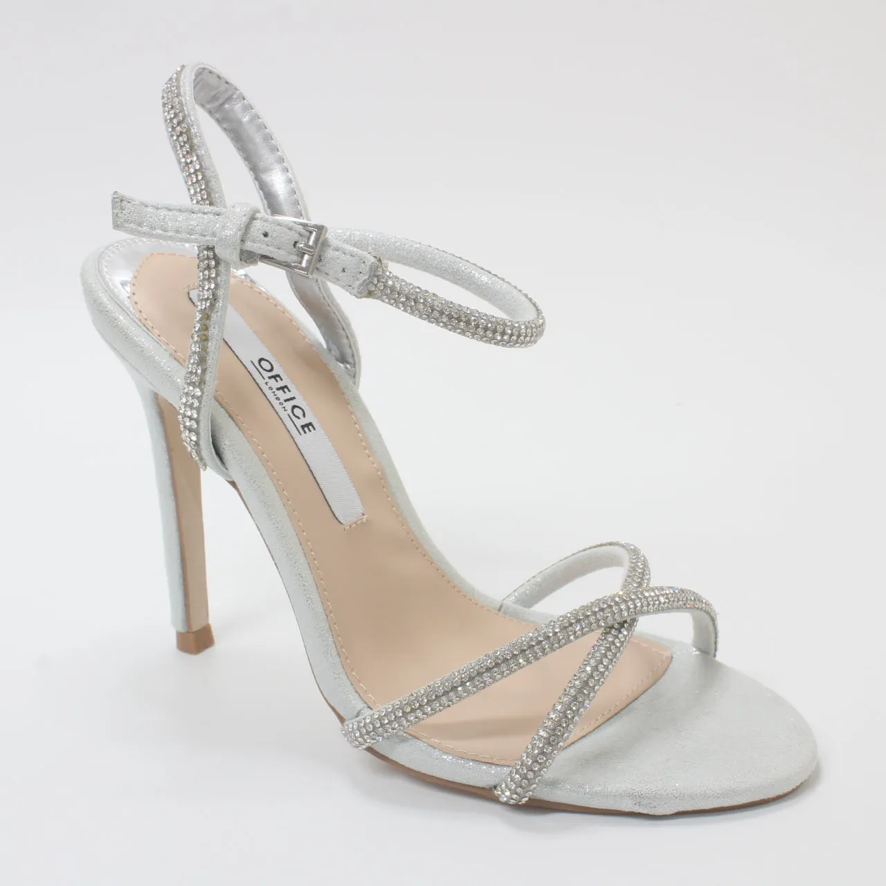 Womens Office Honor Strappy Two Part Stiletto Silver