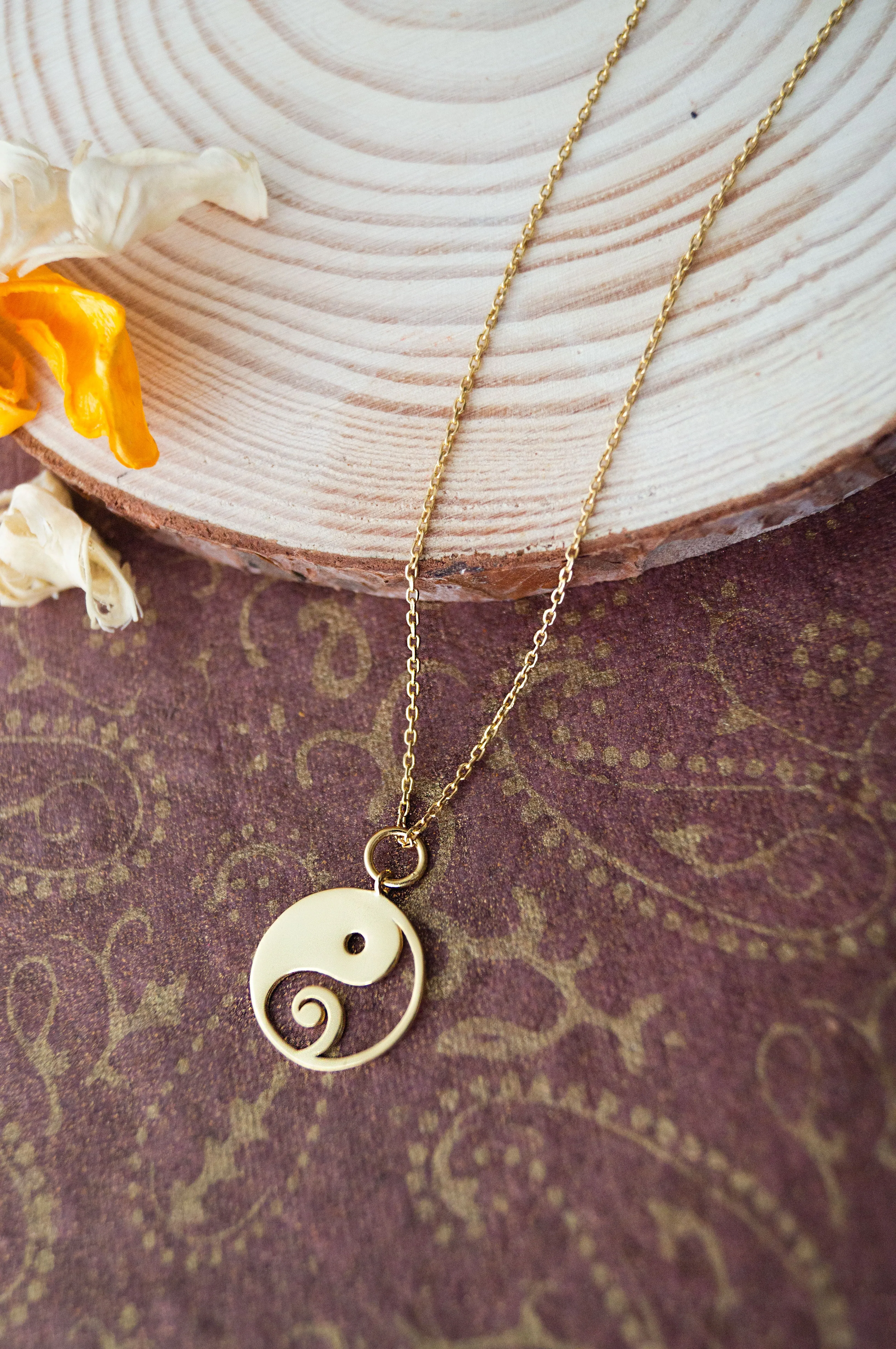 Yin And Yang With Ganesha Gold Plated Sterling Silver Charm Pendant With Chain